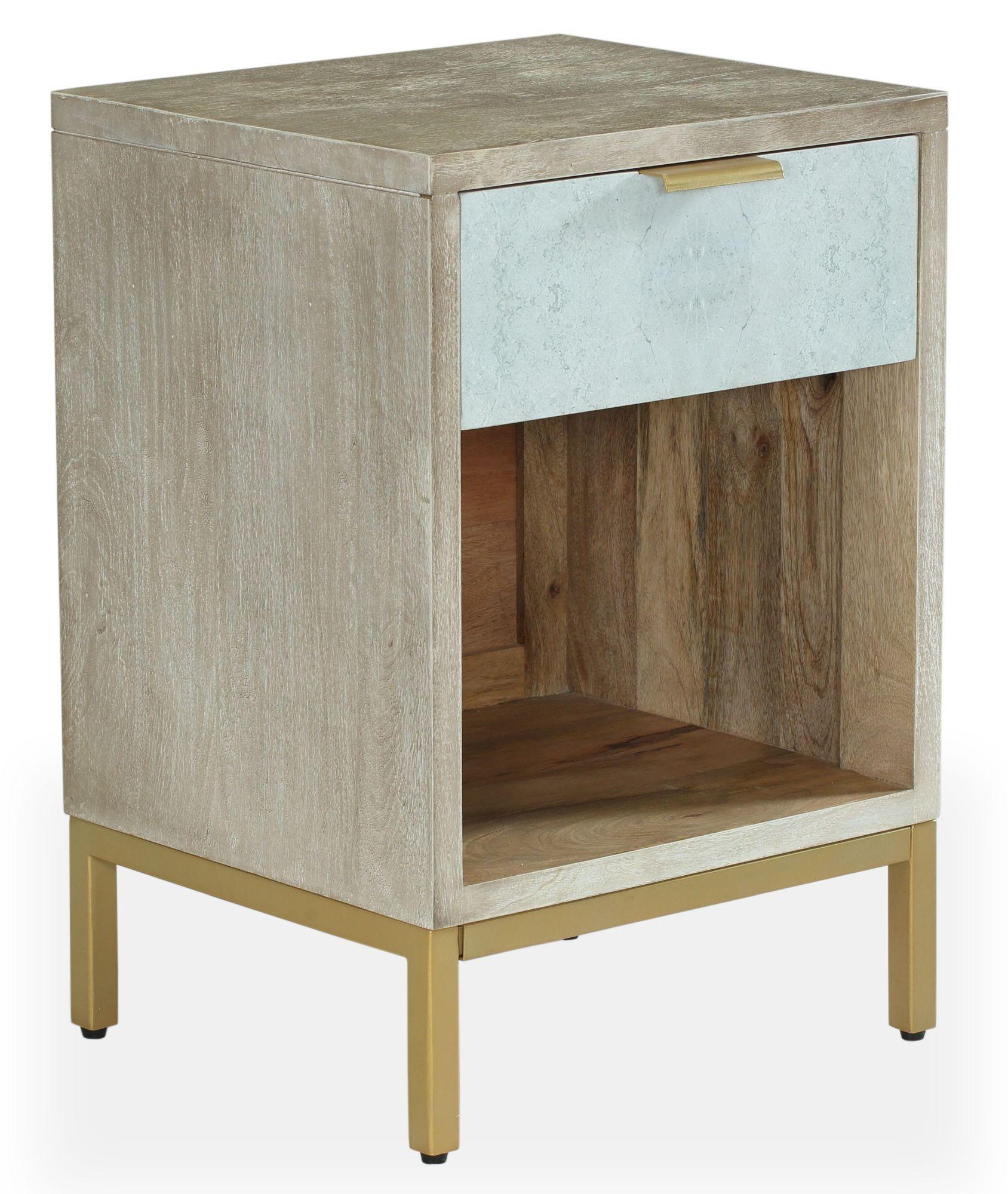 Product photograph of Clearance - Temis Faux Marble Finish Grey Washed 1 Drawer Bedside Cabinet from Choice Furniture Superstore.