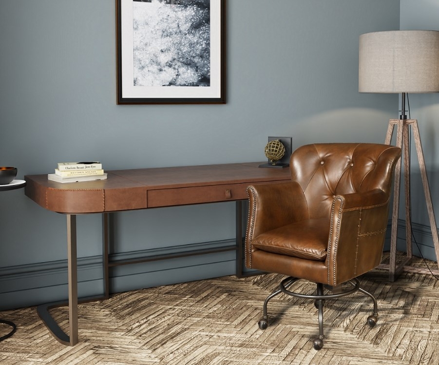 Product photograph of Carlton Additions Brown Retro Leather Top Topped Desk from Choice Furniture Superstore.