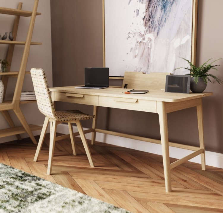 Product photograph of Carlton Andersson Oak Desk Table With 2 Drawer from Choice Furniture Superstore.