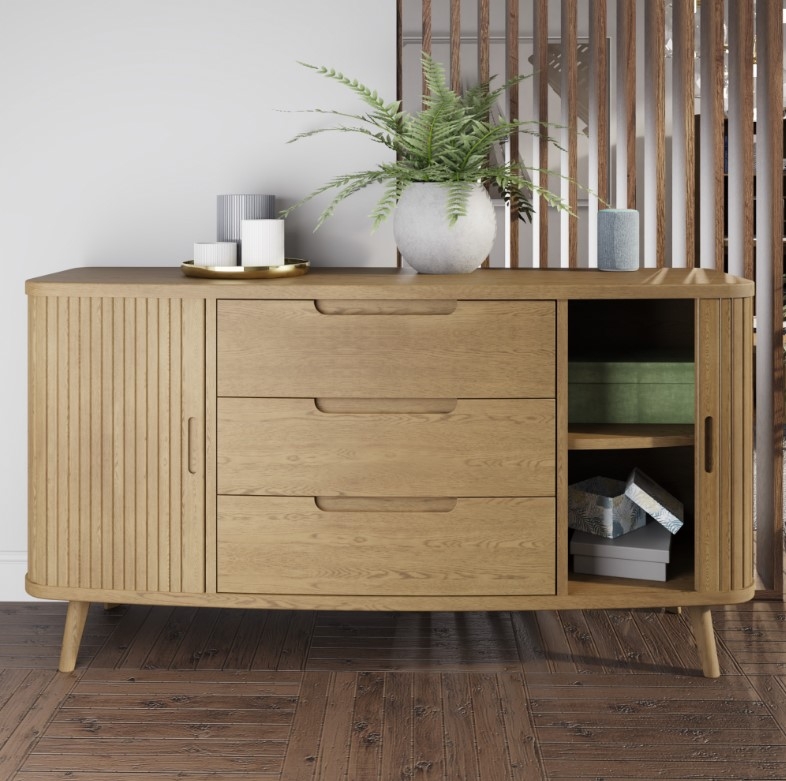 Product photograph of Carlton Tambour Grey 2 Door 3 Drawer Large Sideboard from Choice Furniture Superstore.