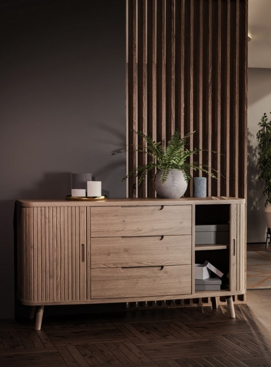 Product photograph of Carlton Tambour Grey 2 Door 3 Drawer Large Sideboard from Choice Furniture Superstore.