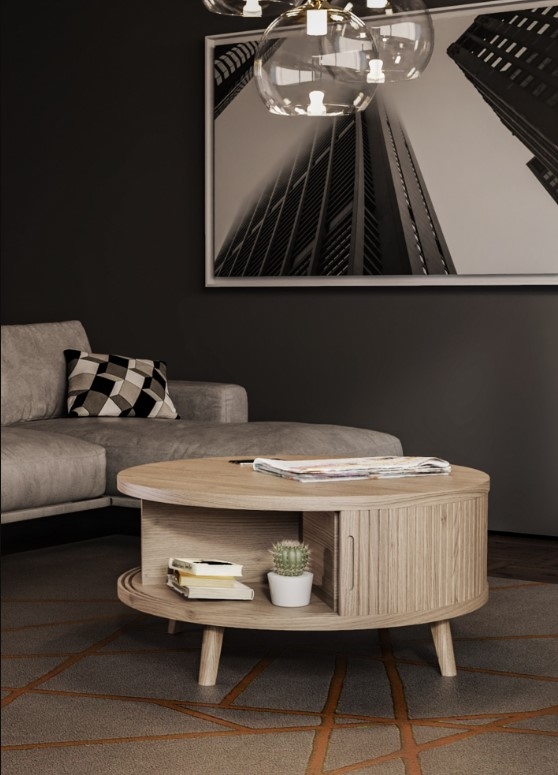 Product photograph of Carlton Tambour Grey Round Coffee Table from Choice Furniture Superstore.