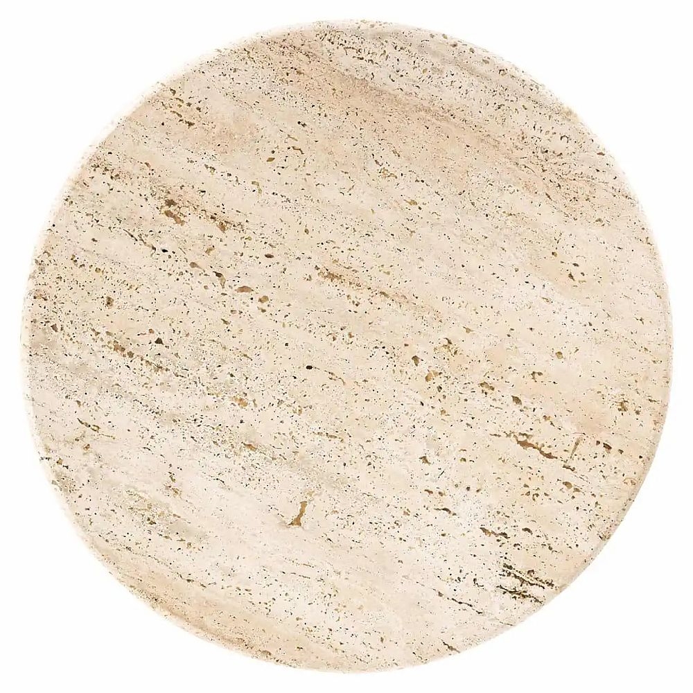 Product photograph of Avalon Travertine Stone And Black Round Side Table from Choice Furniture Superstore.