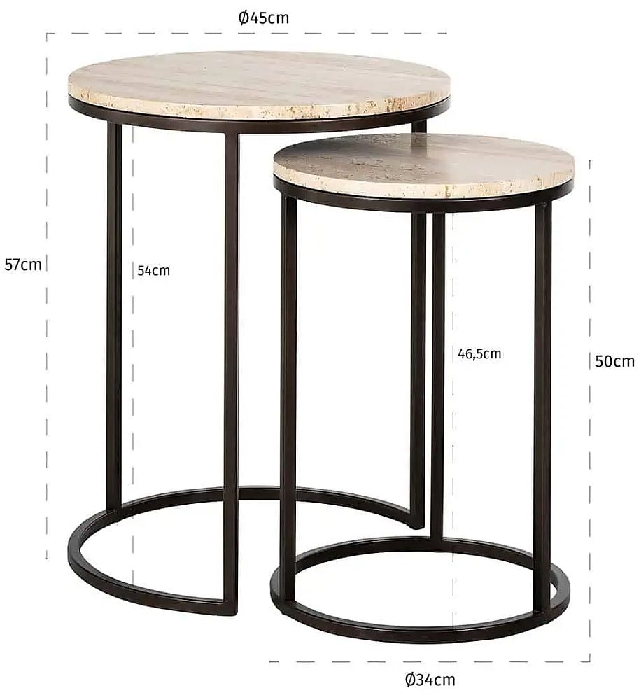 Product photograph of Avalon Travertine Stone And Black Round Side Table Set Of 2 from Choice Furniture Superstore.