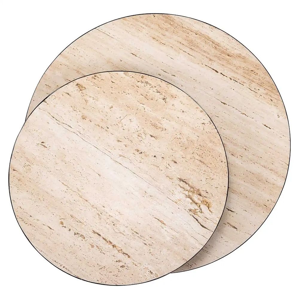 Product photograph of Avalon Travertine Stone And Black Round Layered Coffee Table from Choice Furniture Superstore.