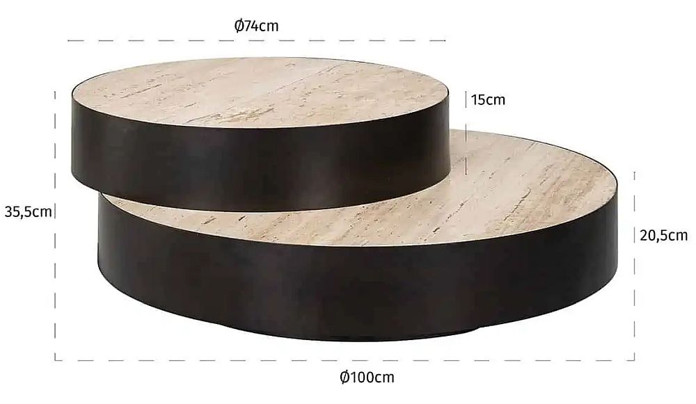 Product photograph of Avalon Travertine Stone And Black Round Layered Coffee Table from Choice Furniture Superstore.