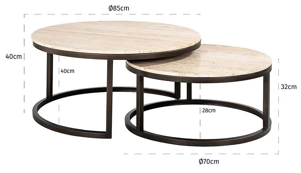 Product photograph of Avalon Travertine Stone And Black Round Coffee Table Set Of 2 from Choice Furniture Superstore.
