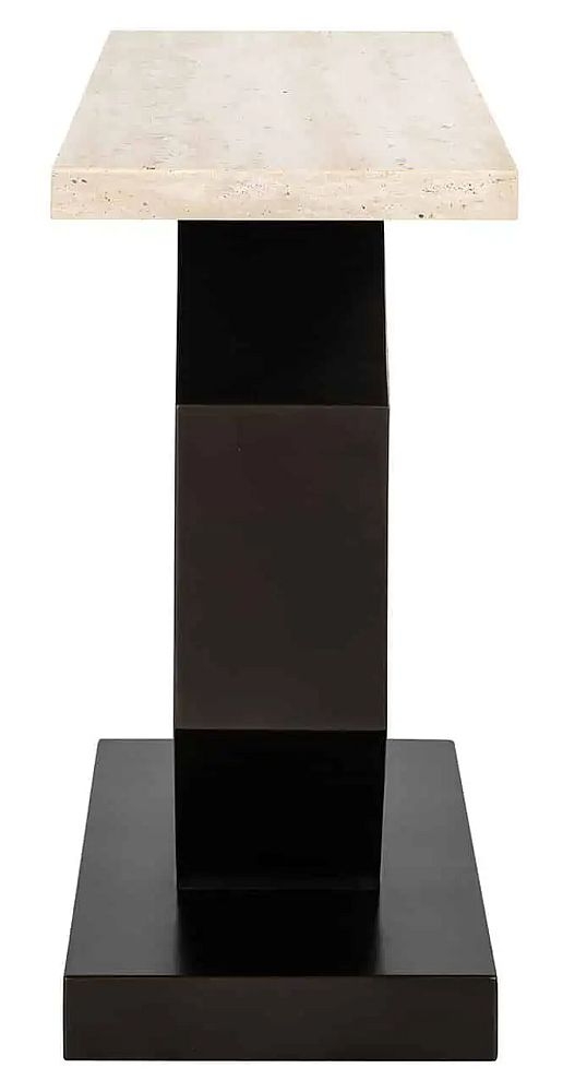 Product photograph of Avalon Travertine Stone And Black Console Table from Choice Furniture Superstore.
