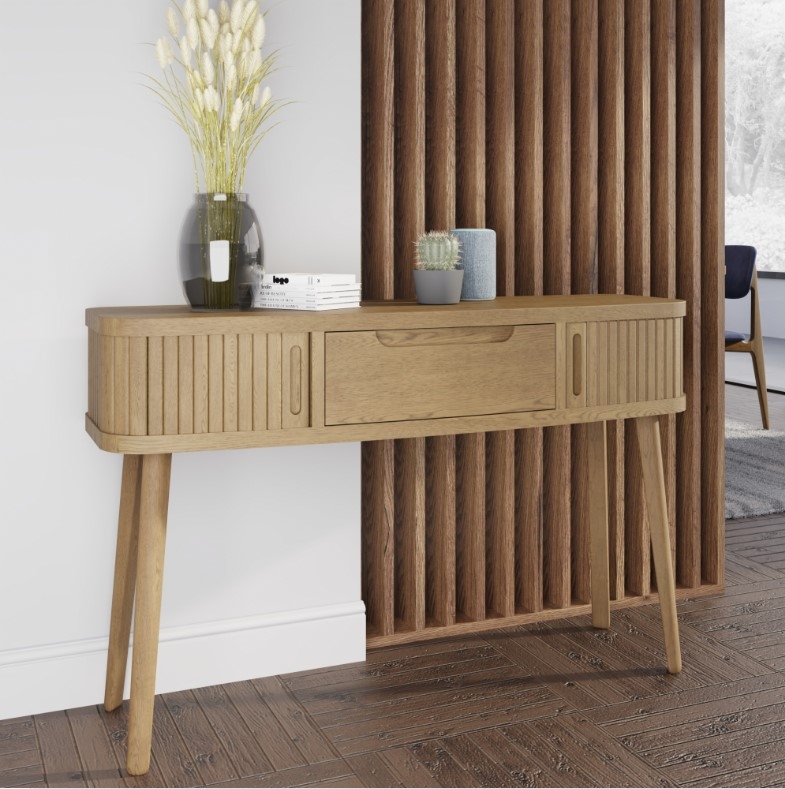 Product photograph of Carlton Tambour Grey Console Table from Choice Furniture Superstore.