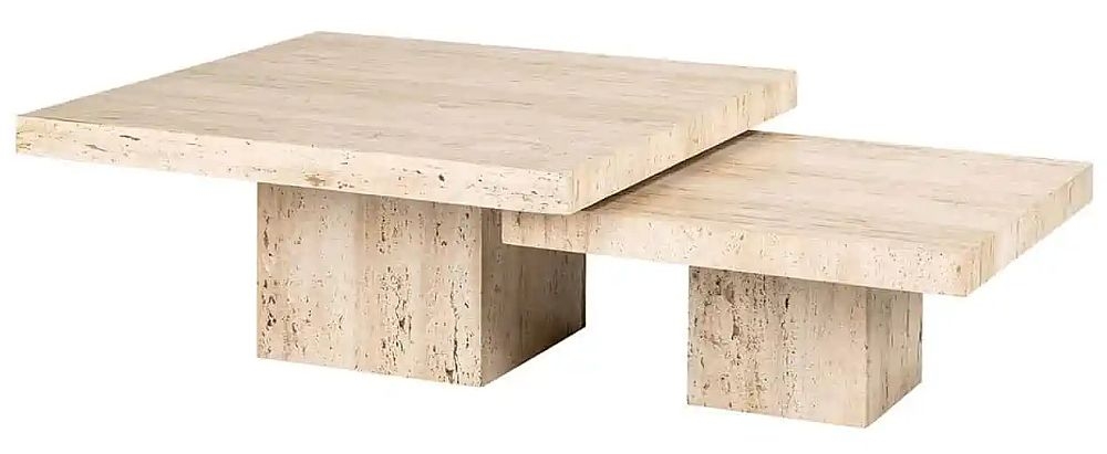 Product photograph of La Cantera Travertine Marble Square Coffee Table Set Of 2 from Choice Furniture Superstore.