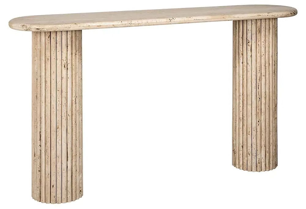 Product photograph of La Cantera Travertine Marble Oval Console Table from Choice Furniture Superstore.