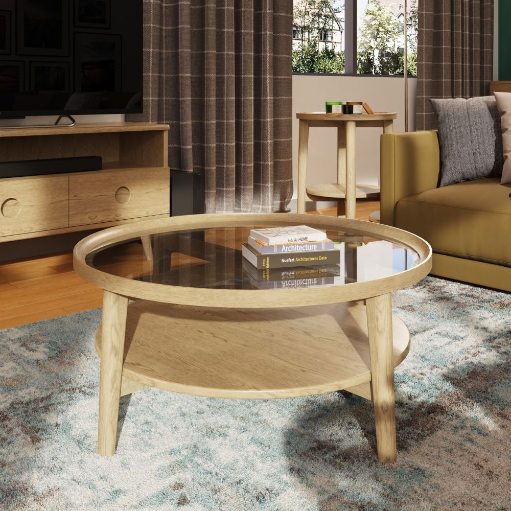 Product photograph of Carlton Tambour Grey Glass Top Round Coffee Table from Choice Furniture Superstore.