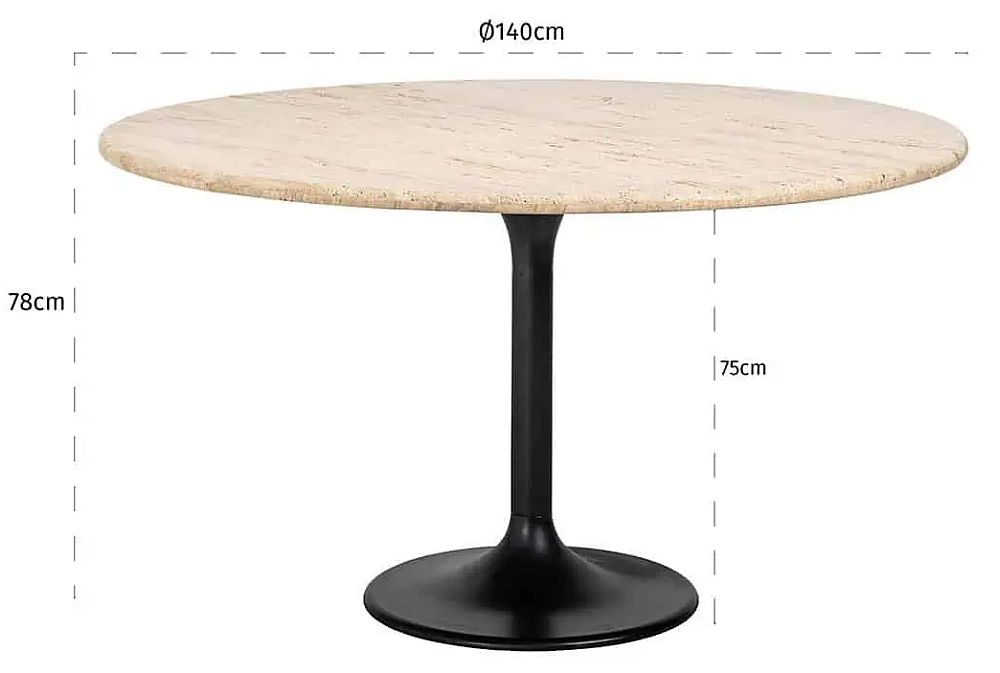 Product photograph of Hampton Travertine Marble And Black 140cm Round Dining Table from Choice Furniture Superstore.