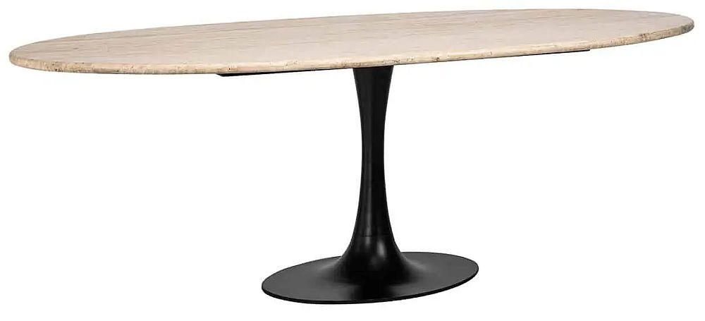 Product photograph of Hampton Travertine Marble And Black 230cm Oval Dining Table from Choice Furniture Superstore.
