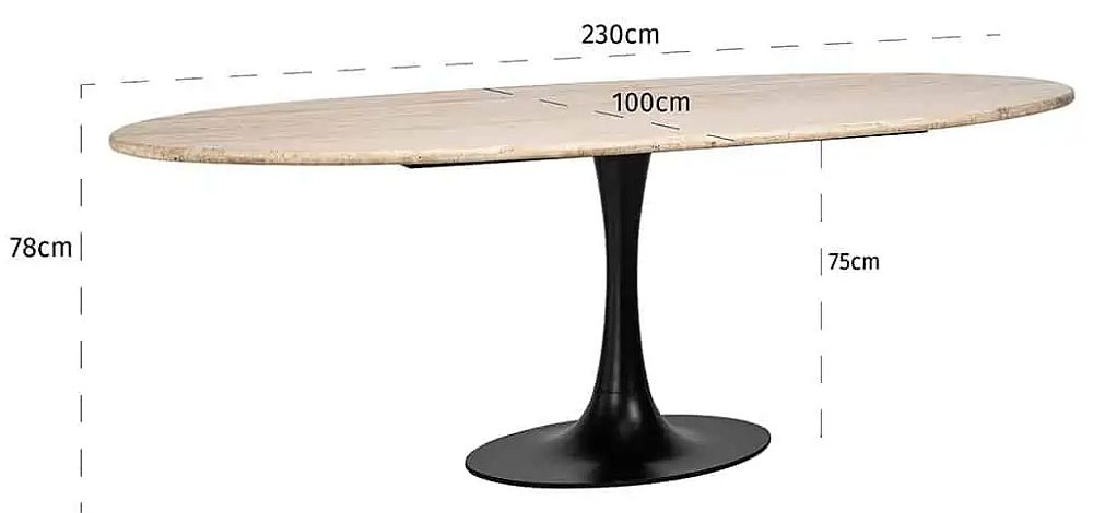 Product photograph of Hampton Travertine Marble And Black 230cm Oval Dining Table from Choice Furniture Superstore.