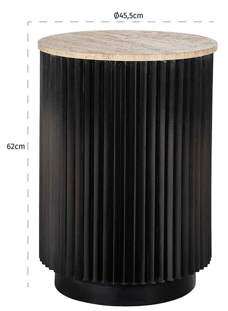 Product photograph of Hampton Travertine Marble And Black Fluted Ribbed Round Side Table from Choice Furniture Superstore.