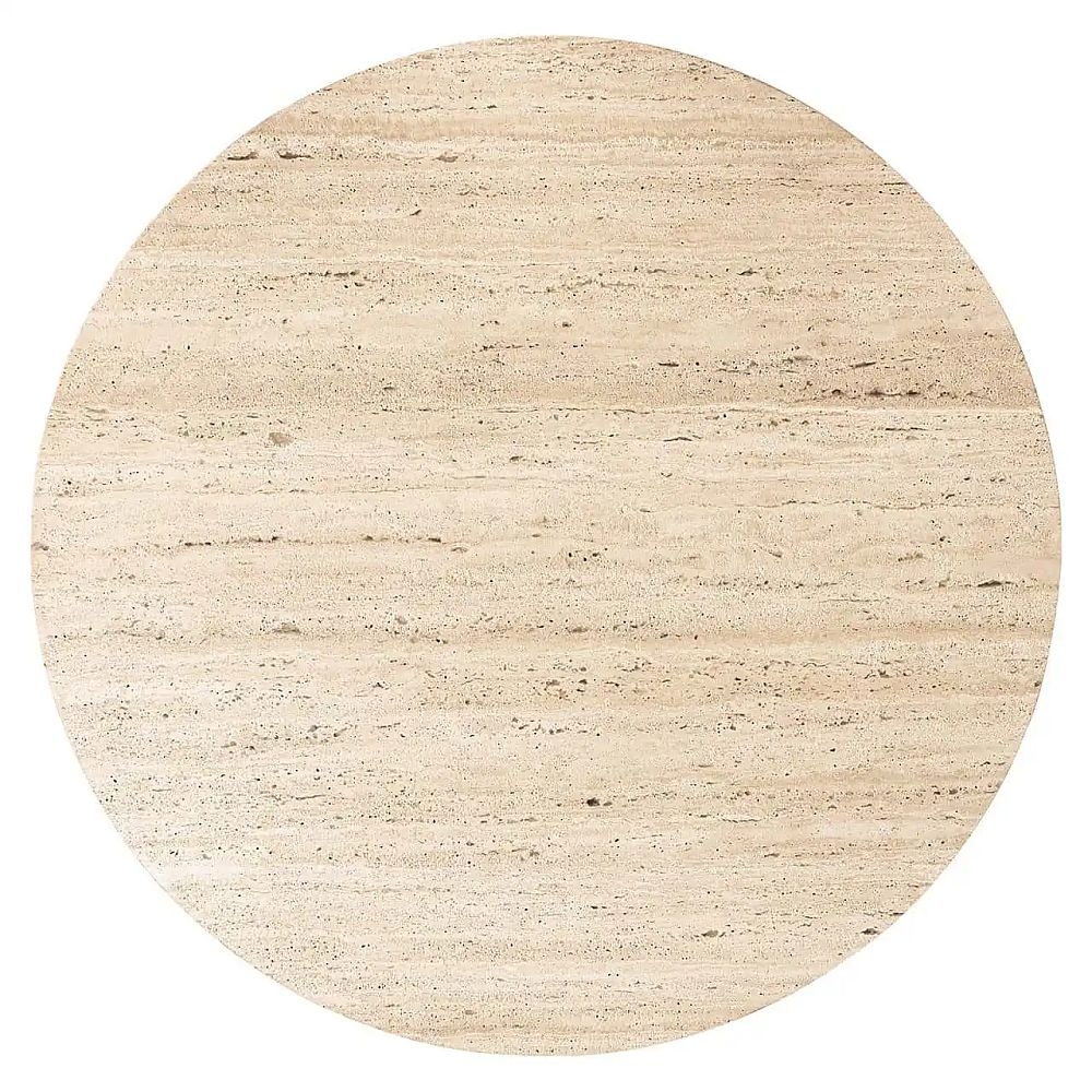 Product photograph of Hampton Travertine Marble And Black Fluted Ribbed Round Coffee Table from Choice Furniture Superstore.