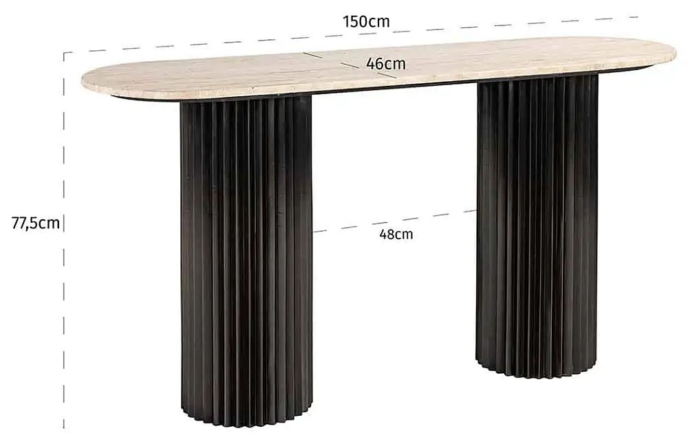 Product photograph of Hampton Travertine Marble And Black Fluted Ribbed Console Table from Choice Furniture Superstore.