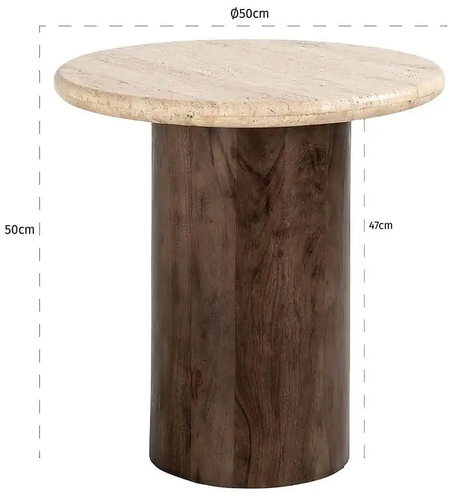 Product photograph of Douglas Travertine Marble And Mango Wood Round End Table from Choice Furniture Superstore.