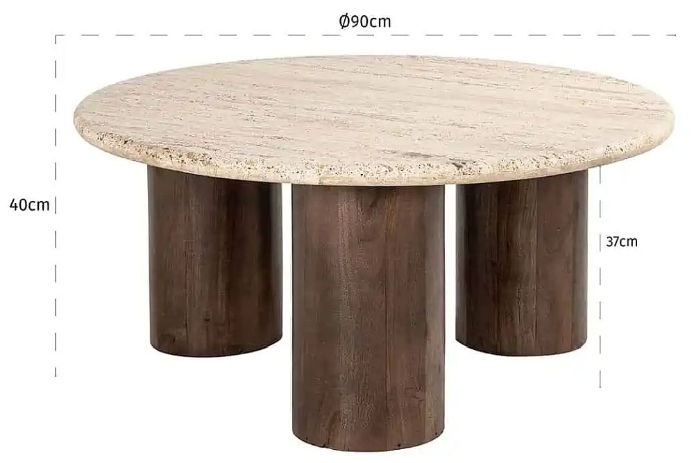 Product photograph of Douglas Travertine Marble And Mango Wood Round Coffee Table from Choice Furniture Superstore.