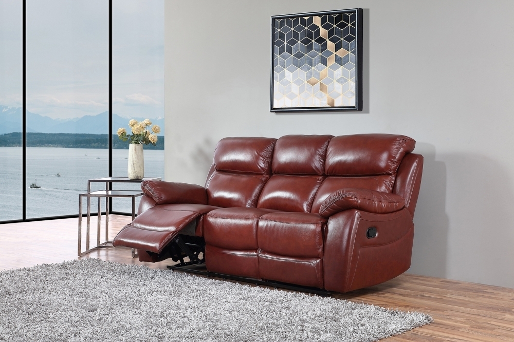 Product photograph of Rivoli Burgundy Leather 3 Seater Recliner Sofa from Choice Furniture Superstore.