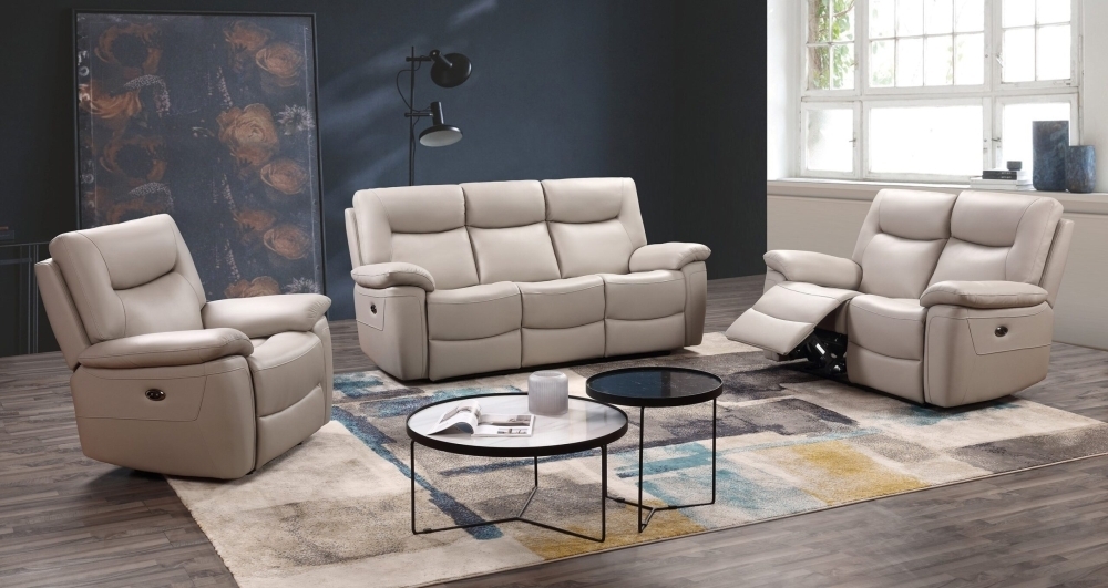Product photograph of Lucia Pearl Grey Leather 3 2 Seater Recliner Sofa Set from Choice Furniture Superstore.