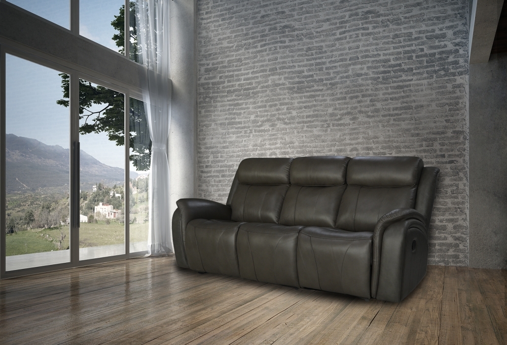 Product photograph of Marco Pewter Leather Upholstered 3 Seater Recliner Sofa from Choice Furniture Superstore.