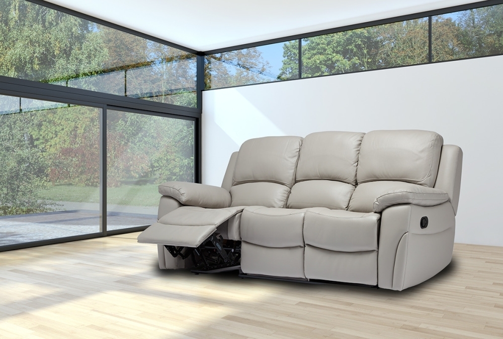 Product photograph of Sienna Pearl Grey Leather 3 Seater Recliner Sofa from Choice Furniture Superstore.