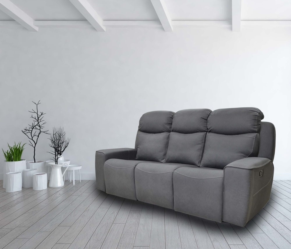 Product photograph of Rocco Dark Grey Fabric 3 Seater Recliner Sofa from Choice Furniture Superstore.