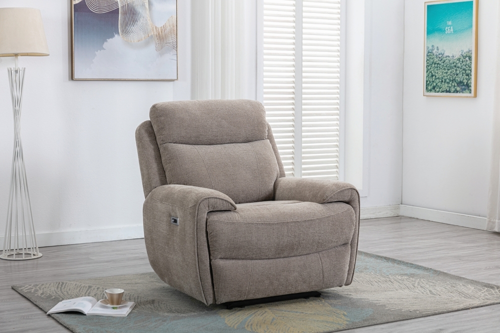 Product photograph of Sofia Oatmeal Fabric Recliner Armchair from Choice Furniture Superstore.