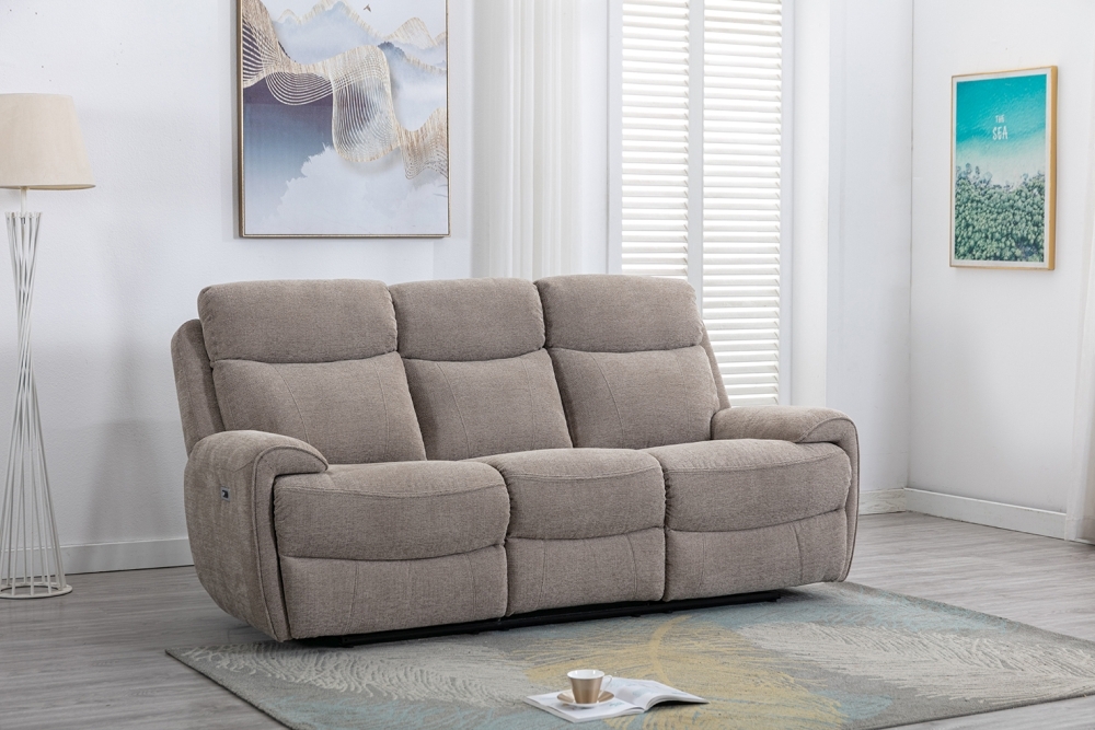 Product photograph of Sofia Oatmeal Fabric 3 Seater Recliner Sofa from Choice Furniture Superstore.