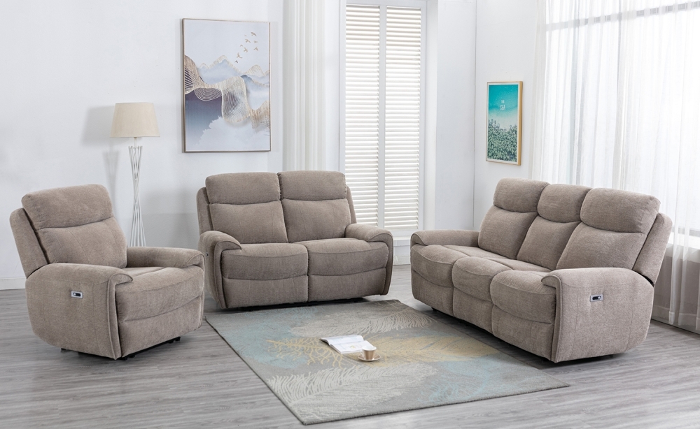 Product photograph of Sofia Oatmeal Fabric 3 Seater Recliner Sofa from Choice Furniture Superstore.