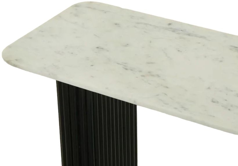 Product photograph of Carra Marble Console Table White Top With Black Fluted Ribbed Double Pedestal Base from Choice Furniture Superstore.