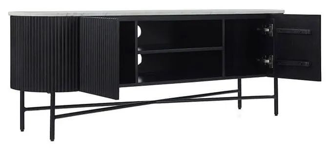 Product photograph of Carra Marble Tv Unit White Top With Black Fluted Ribbed Drum Base from Choice Furniture Superstore.
