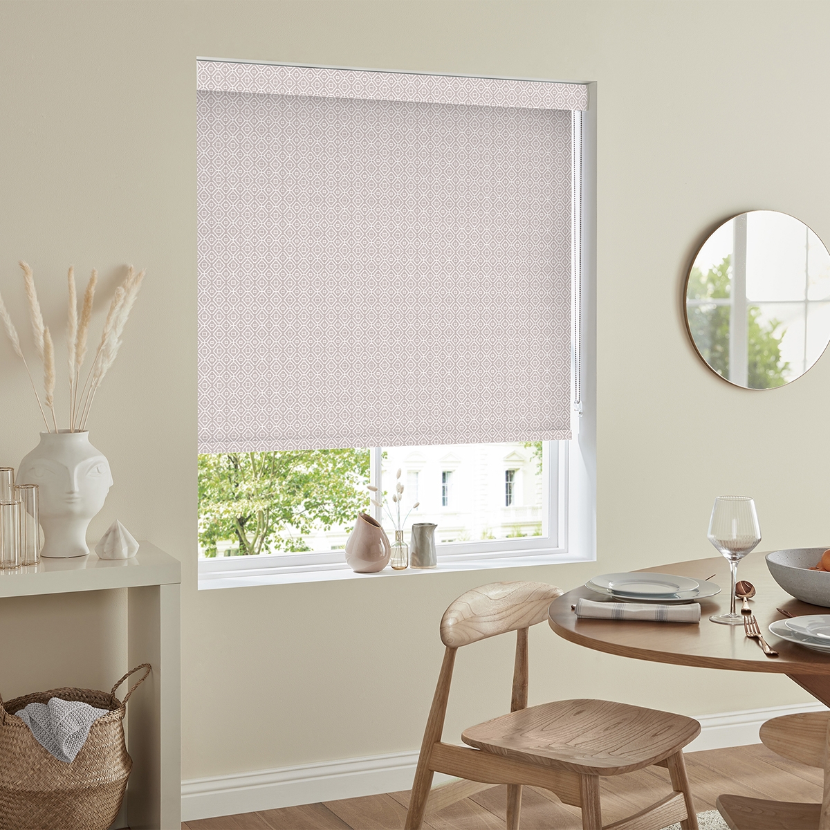 Product photograph of Perry Chalk Pink Roller Blind from Choice Furniture Superstore.