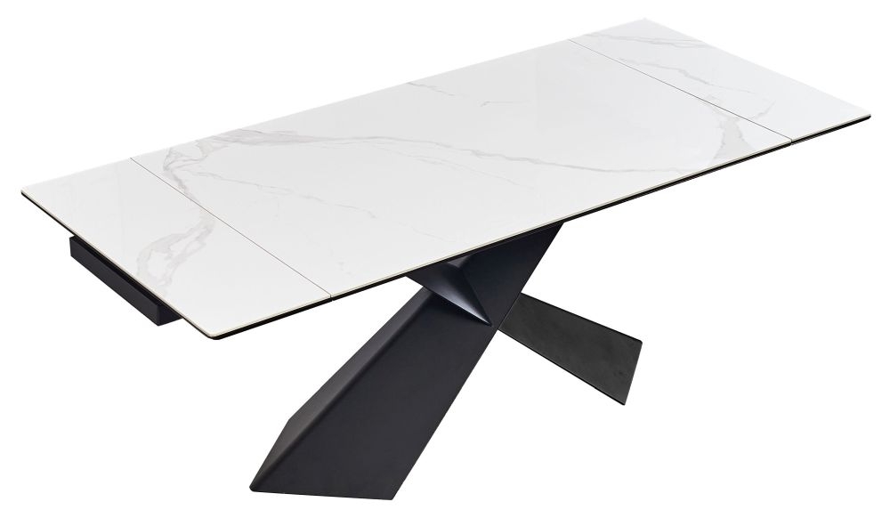 Product photograph of Hayden White Ceramic Extending Dining Table With Black Cross Base from Choice Furniture Superstore.