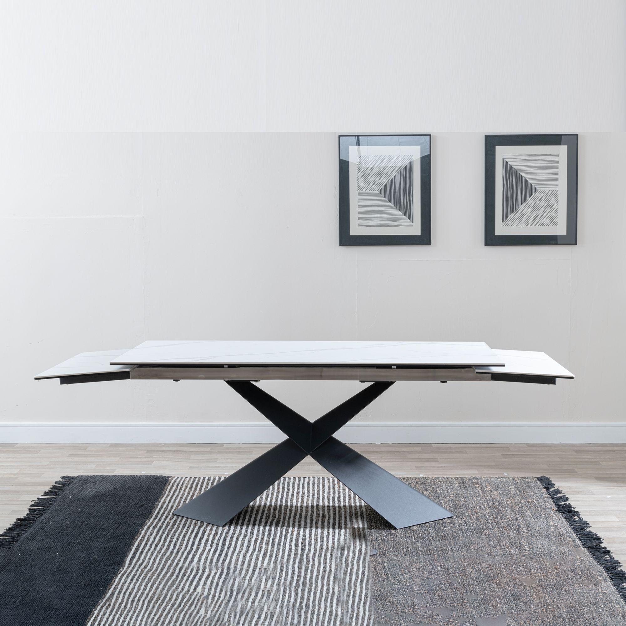 Product photograph of Hayden White Ceramic Extending Dining Table With Black Cross Base from Choice Furniture Superstore.