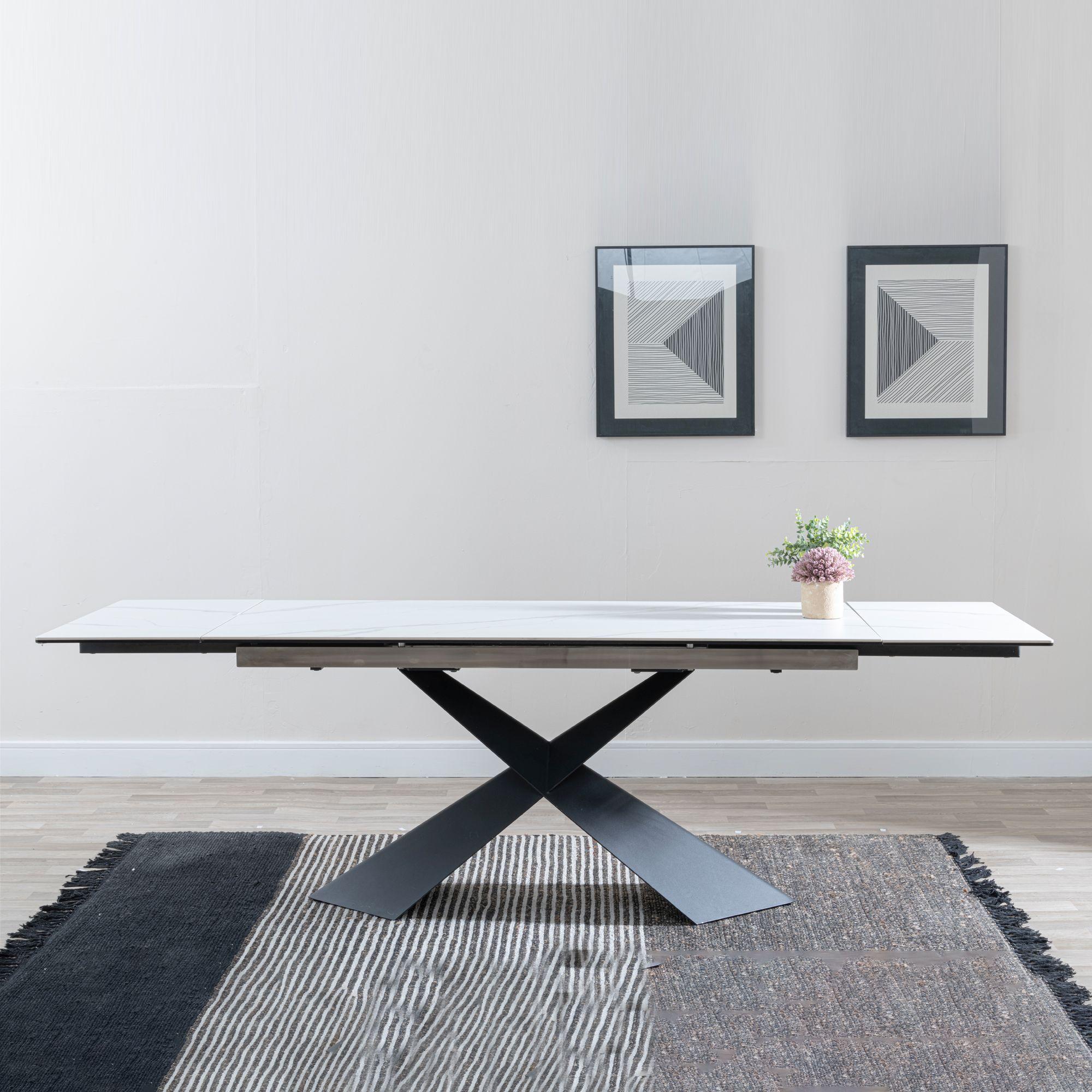 Product photograph of Hayden White Ceramic Extending Dining Table With Black Cross Base from Choice Furniture Superstore.