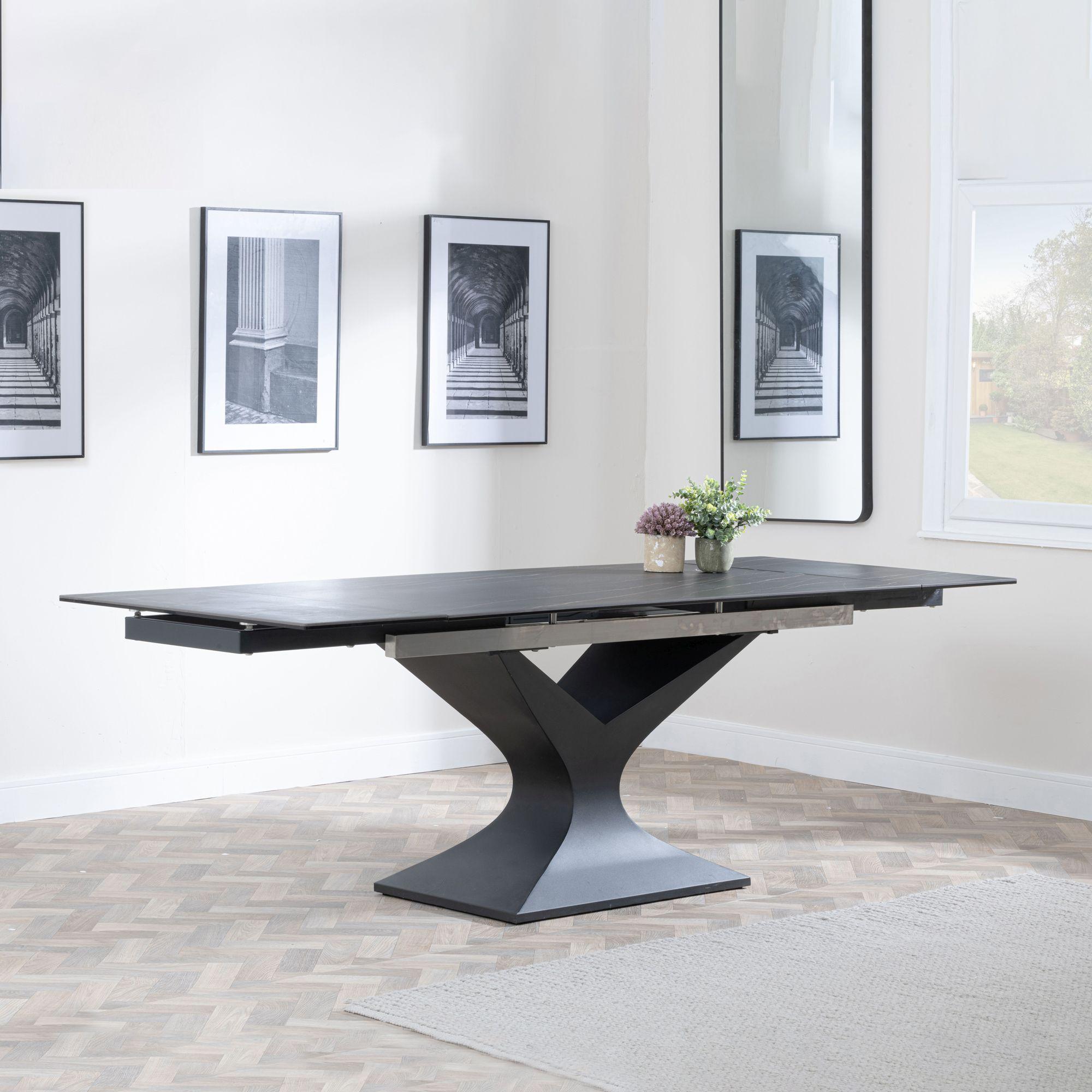 Product photograph of Anvik Black Ceramic Extending Dining Table With Black Pedastal Base from Choice Furniture Superstore.