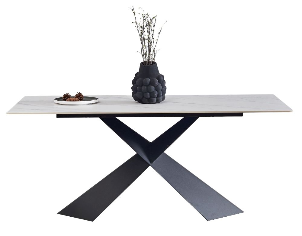 Product photograph of Merlin White Sintered Stone Top 180cm Dining Table With Black Cross Base from Choice Furniture Superstore.