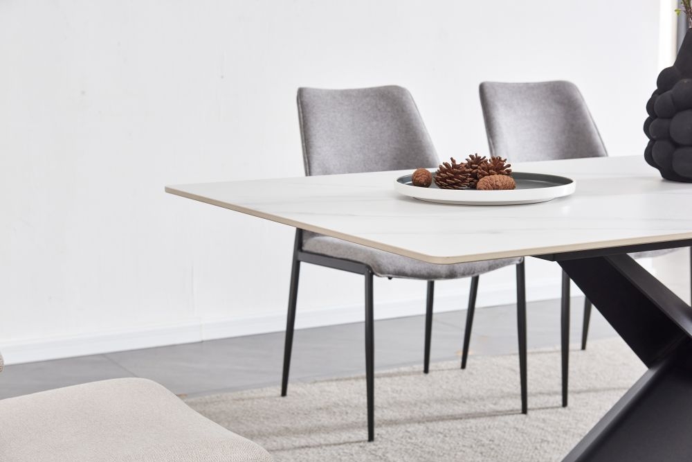 Product photograph of Merlin White Sintered Stone Top 180cm Dining Table With Black Cross Base from Choice Furniture Superstore.