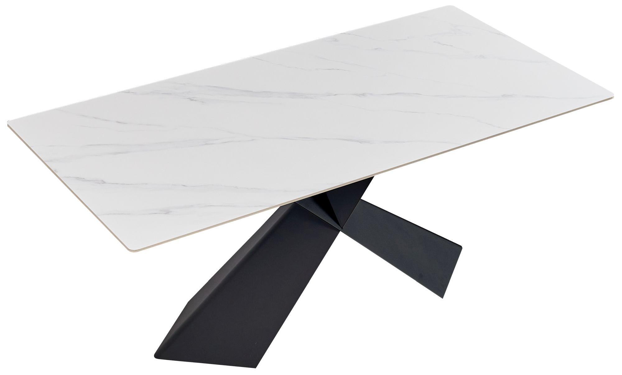 Product photograph of Merlin White Sintered Stone Top 180cm Dining Table With Black Cross Base - 6 Seater from Choice Furniture Superstore.