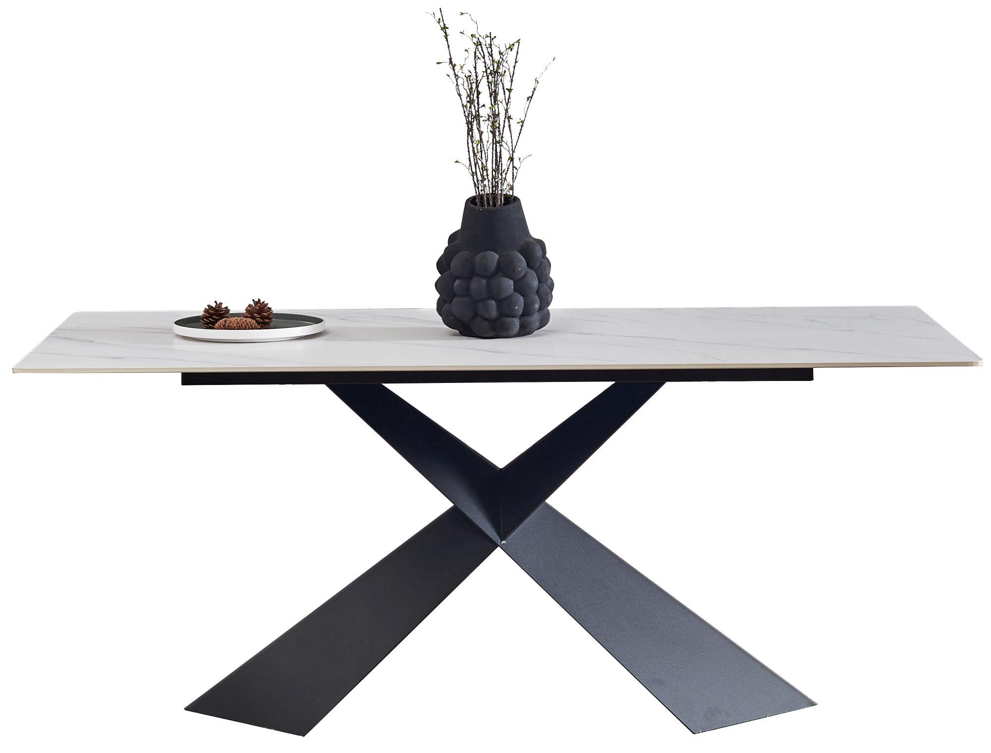 Product photograph of Merlin White Sintered Stone Top 180cm Dining Table With Black Cross Base - 6 Seater from Choice Furniture Superstore.
