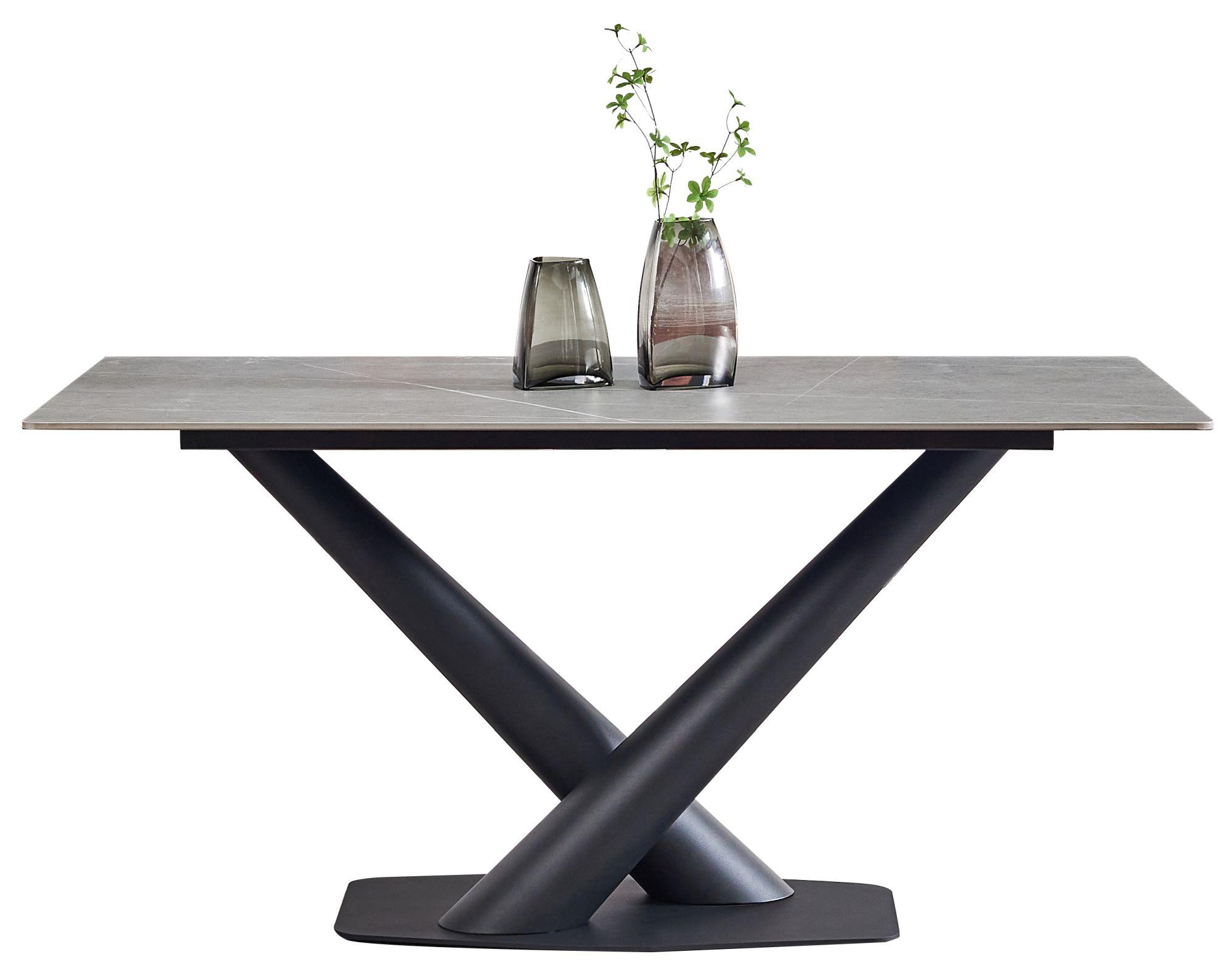 Product photograph of Maldon Armani Grey Sintered Stone Top 160cm Dining Table With Black V Base - 6 Seater from Choice Furniture Superstore.
