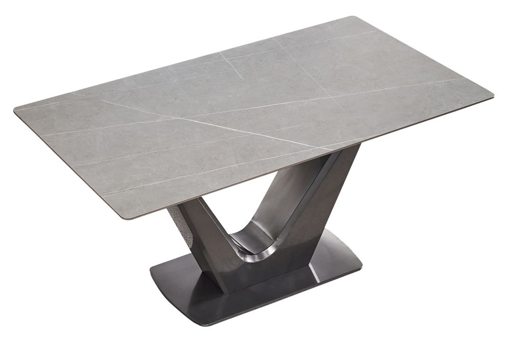 Product photograph of Camilla Armani Grey Sintered Stone Top 140cm Dining Table With V Pedestal Base from Choice Furniture Superstore.