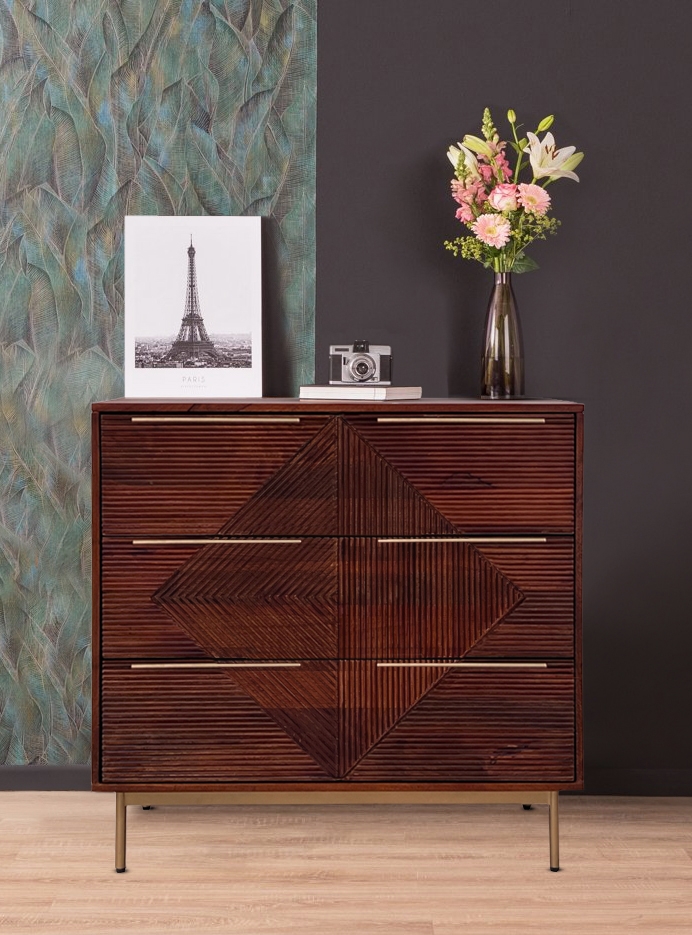Product photograph of Nahan Walnut 3 Drawer Chest from Choice Furniture Superstore.