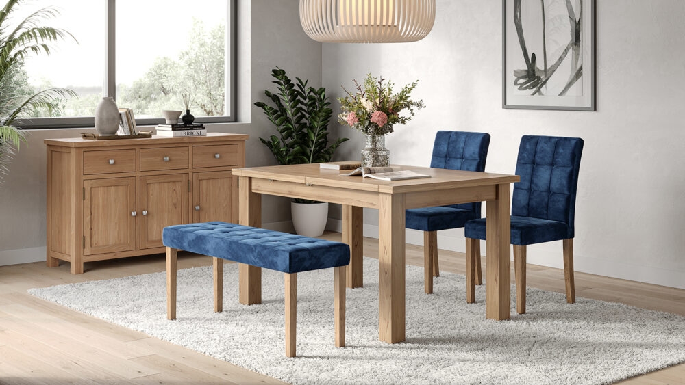 Product photograph of Ashbury Blue Fabric Small Dining Bench from Choice Furniture Superstore.