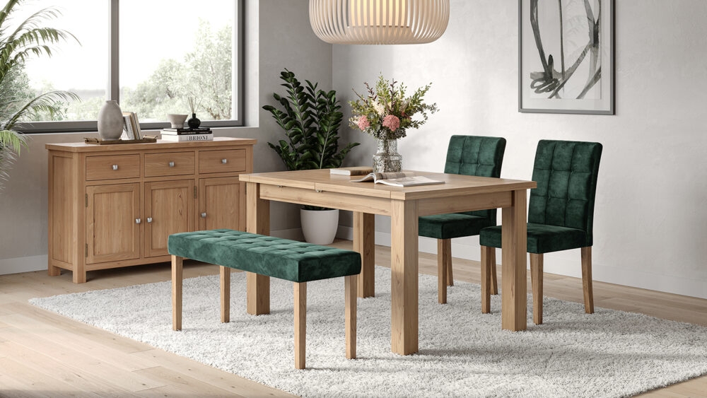 Product photograph of Ashbury Green Fabric Small Dining Bench from Choice Furniture Superstore.