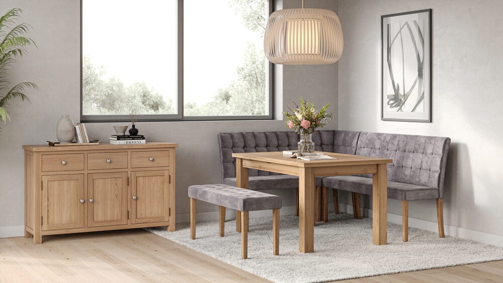 Product photograph of Ashbury Graphite Velvet Fabric Corner Dining Bench from Choice Furniture Superstore.