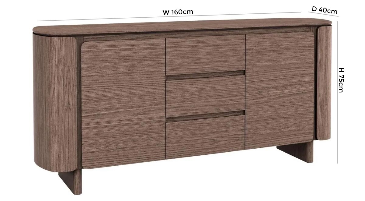 Product photograph of Trento Large Sideboard 160cm With 3 Drawers - Comes In Walnut Or Walnut Sintered Stone Top Options from Choice Furniture Superstore.